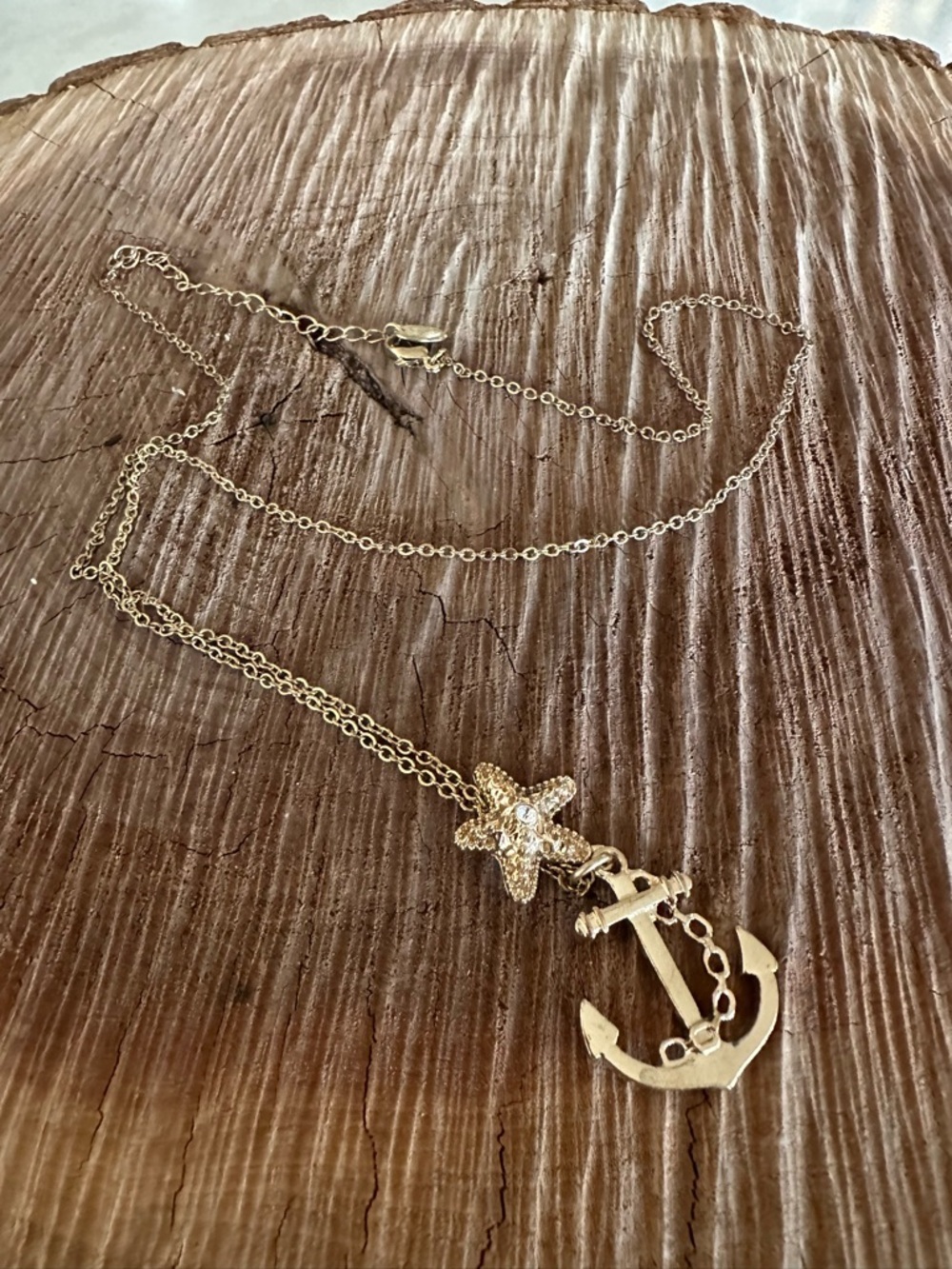 Claire's Gold Anchor and Starfish Pendant Necklace